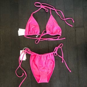 Good American tiny ties pink sparkle bikini